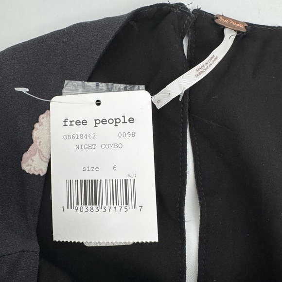 NWD Free People Sunshadows Size 6 Black Split Sleeves Mini Dress Floral Boho - Picture 7 of 16